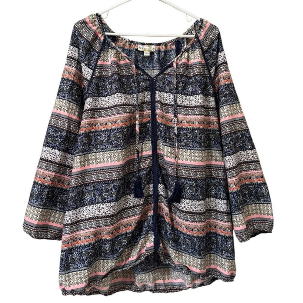 Tanzara Women Sz 2X Women Tunic Top Tasseled Paisley Bohemian Hippie Cottagecore